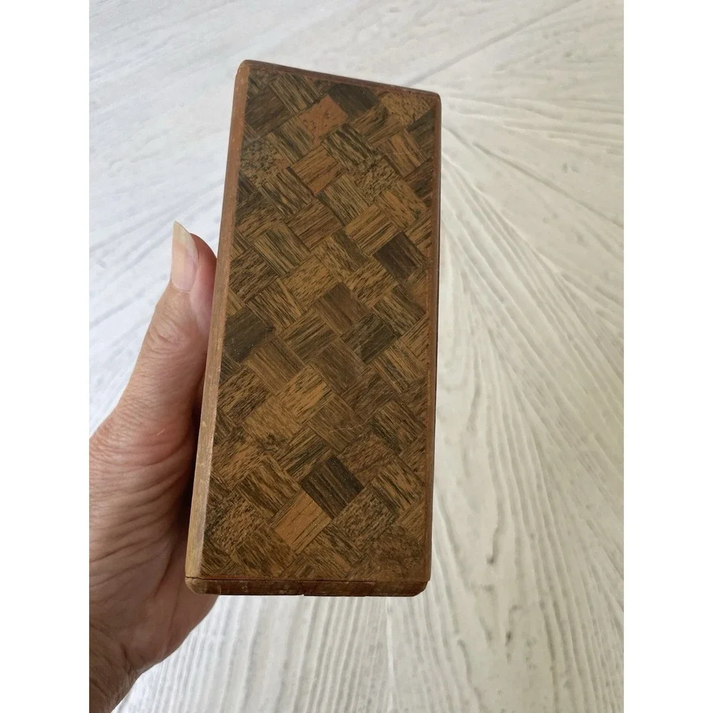 Vtg Inlaid Wood Japanese Mt Fuji  Secret Puzzle Box Wooden Jewelry/Stash Box